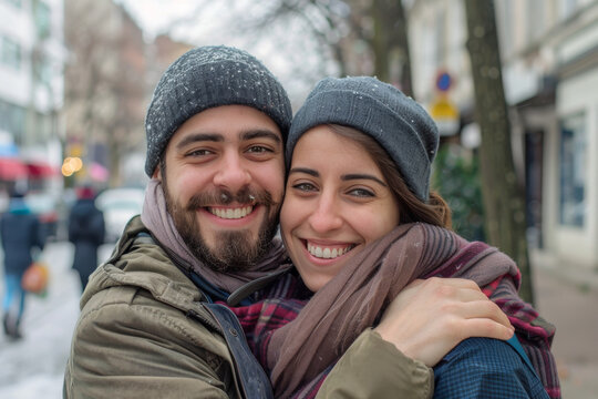 A man and a woman are posing for a picture in the snow