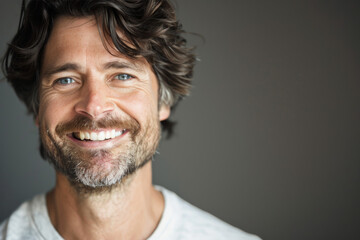 Fototapeta premium A man with a beard is smiling for the camera