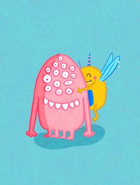 Cute friends monsters together, kids illustration