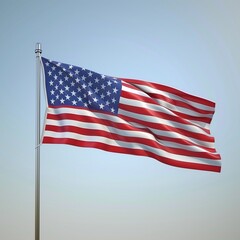 Fototapeta premium high contrasted waving usa flag, correct proportions, colors, blurred, blended background, tech, agriculture, industry, engineers, doctors, patriotism, national flag, american flag, stars and stripes,