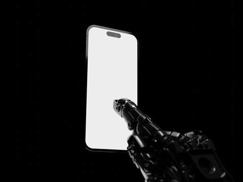 Ai robot typing finger on smartphone display - Powered by Adobe