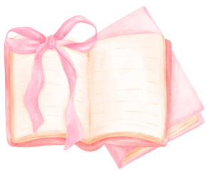 Coquette book, vintage opened book with pink bow