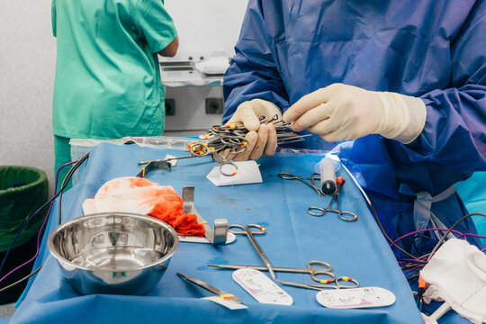 Doctor cleaning medicals tools after surgery in clinic