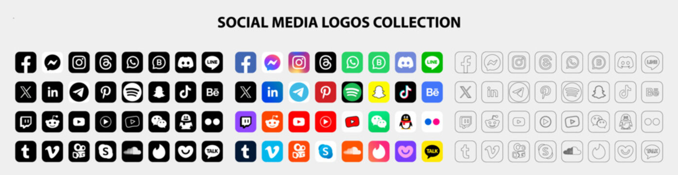Iconos redondos de redes sociales o logotipos de redes sociales conjunto/colección de iconos vectoriales planos para aplicaciones y sitios web.