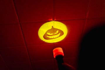 Scary silhouettes torch projected by children on Halloween 