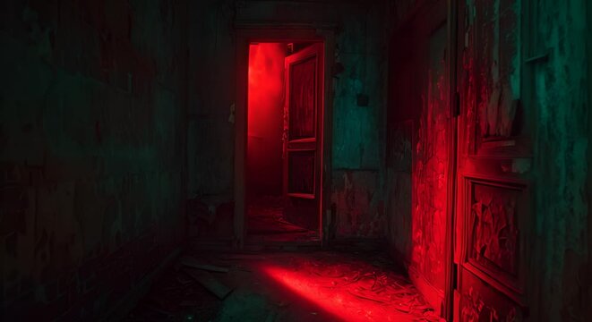 Eerie glow emanating from the basement of a long-abandoned house