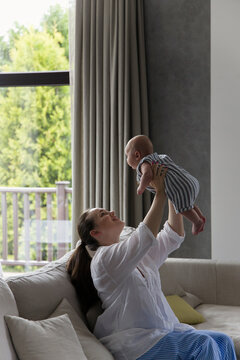Mother with a son at home