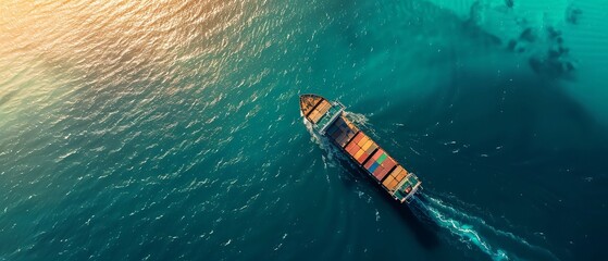 A Cargo Container Ship at beautiful Sea with Aerial View.