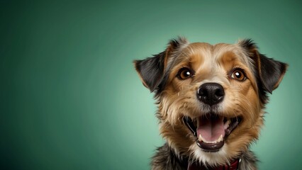 Adorable terrier Puppy Portrait on Light Green Background