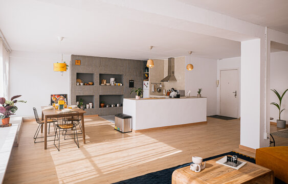 Cozy apartment kitchen with dinning table