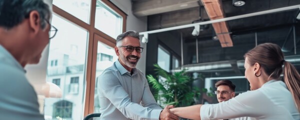 Business People Shaking Hands Around Conference Table Generative AI