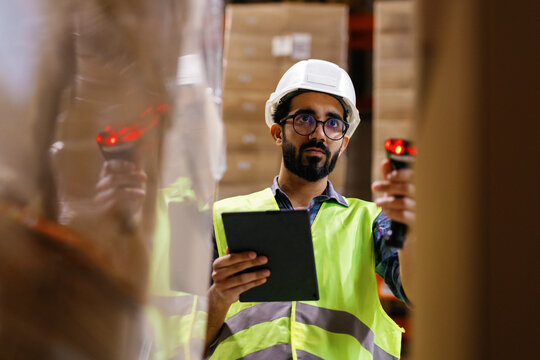 Working business employee Qr code reading data warehouse