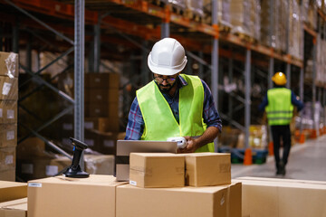 Storage service distributing goods. Pallets warehouse business