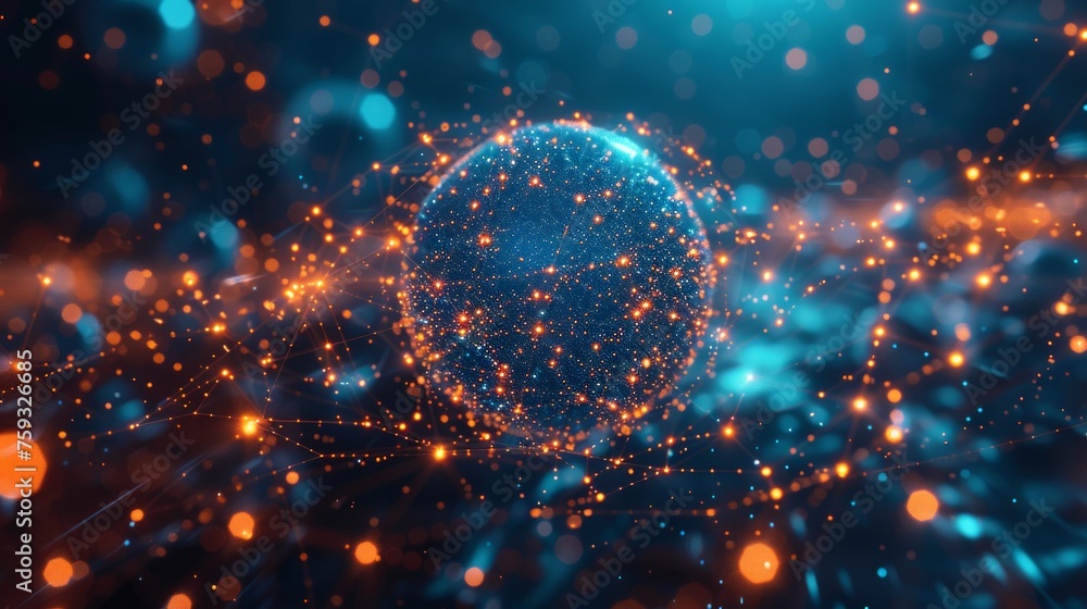 Poster the planet enveloped in a lattice of artificial intelligence and robotic networks, illustrating the 