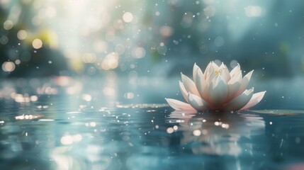 Tranquil scene depicting a Zen lotus flower on water, embodying the concept of meditation and spirituality. The image reflects a moment of calm and introspection, AI Generative