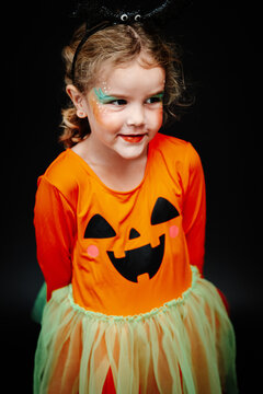 Portrait of girl dressed up for halloween.