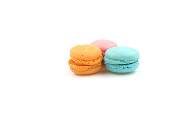 Sweet colorful macarons isolated on white background. Tasty colourful macaroons.