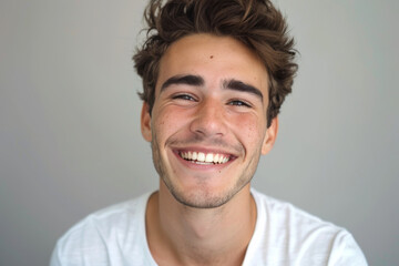 Fototapeta premium A young man with a beard is smiling for the camera