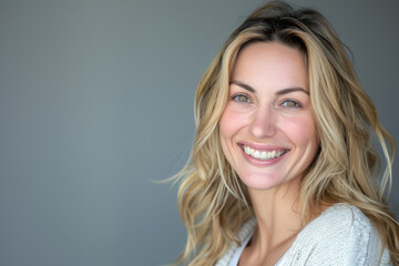 Fototapeta premium A woman with blonde hair is smiling for the camera