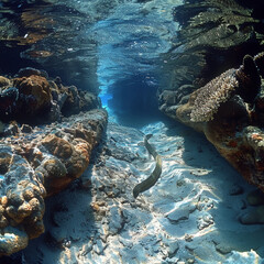 Eel's Slither Through Coral Crevice
