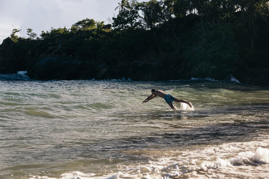 Man swimming on an exotic island in the Dominican Republic
