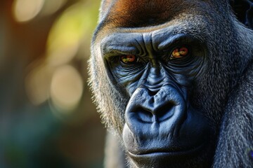 Fototapeta na wymiar A detailed close up show of a male gorilla.