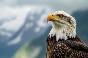 Close up of a strong bald eagle.