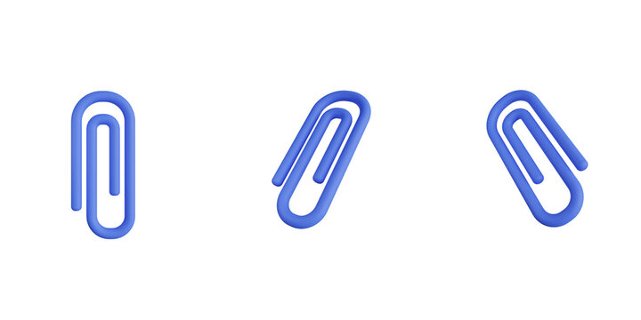 3d paper clip, 3d render icon illustration, transparent background, education and school