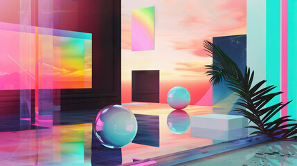 Surreal digital art simple clear and clear. Artistic colors and seascape of pink creations.