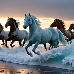 Obraz na płótnie Canvas White Horse Galloping in Snowy Desert: Vector Illustration