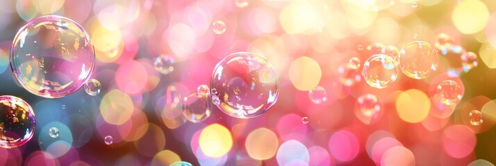 Vibrant rainbow reflections in soap bubble background creating a mesmerizing display