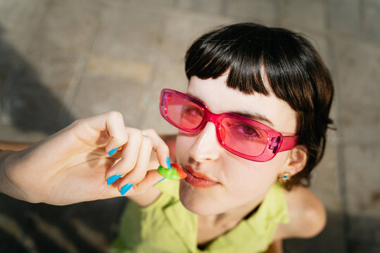 Camera aware model eating a gummie