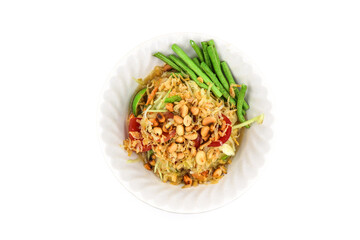 Somtam in a white tray