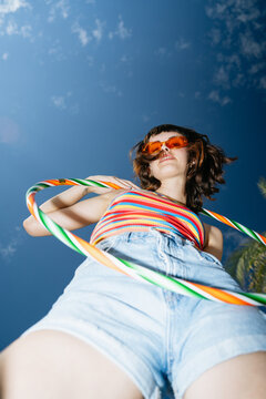 Hola hoop photoshoot from below