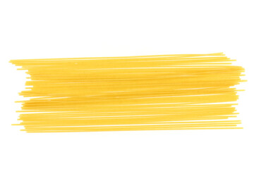 Yellow long spaghetti on White background. Thin pasta arranged in rows. Yellow italian pasta. Long...