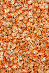 Dried shrimp or dried salted prawns are beautiful colors, for cooking seafood in Thailand , asian food ingredient.