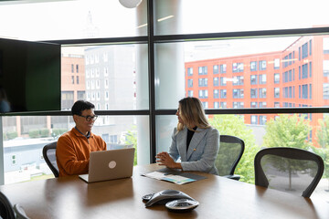 Young Businesswoman  
 in job interview with company boss