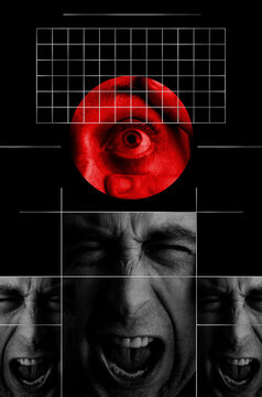 Collage with a face of a screaming man