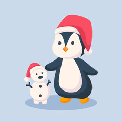 Winter Penguin and Snowman Character Design Illustration