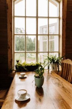 Coffee by window at cafe