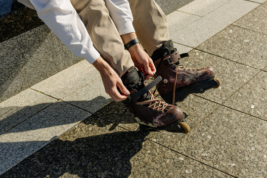 Men's legs in roller skates