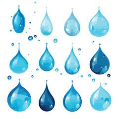 Abstract of blue water drop icons on white background