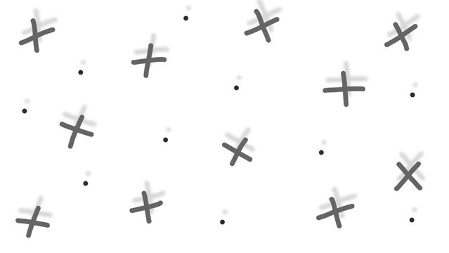 Imitation of snow or a cluster of rotating and moving crosses with dots.