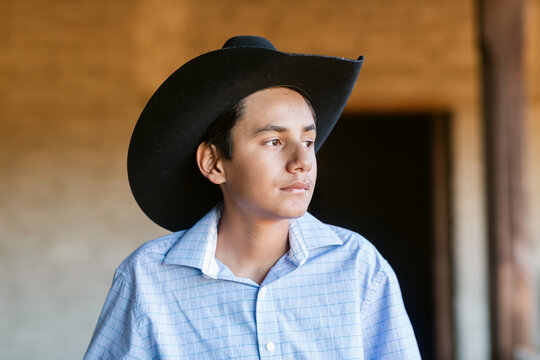 American Mexican Teen Cowboy Portrait