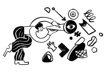 man uses binoculars to seek exploring creative solutions, modern ideas