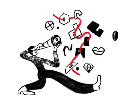 Man uses binoculars for innovative solutions original problem-solving