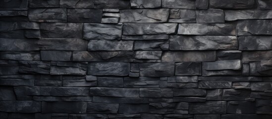 Dark Stone Texture on Black Brick Wall Background.