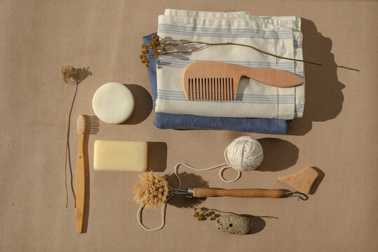 soap and brushes laid out on a craft background