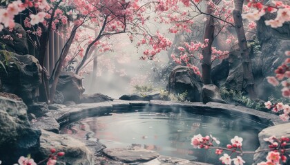 Hot Springs with cherry blossoms blooming. wallpaper
