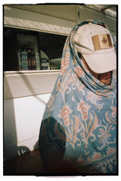 Funny Candian man portrait protecting from the sun